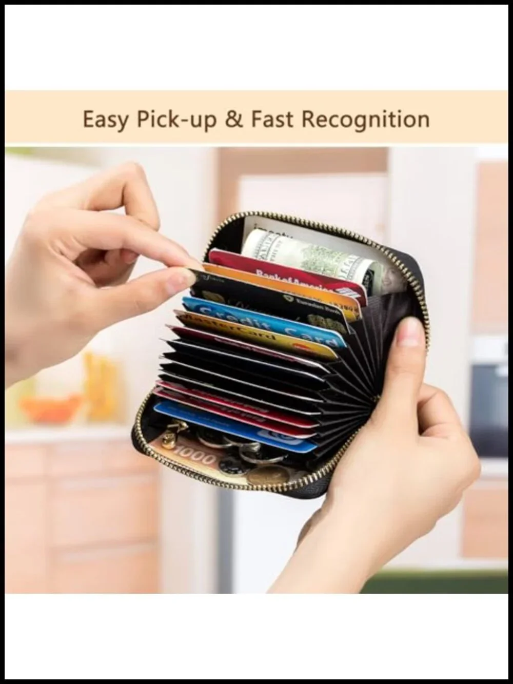 RFID Credit Card Holder Small Leather Zipper Card Case Wallet for Women